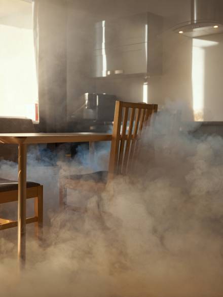 Baking accident at the kitchen. Smoke in the room Oven accident at the kitchen. Smoke in the room