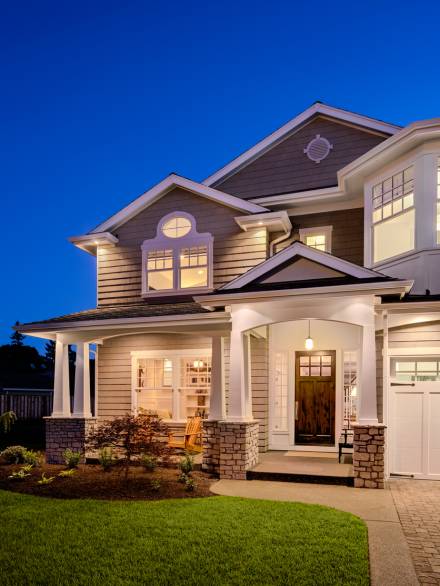 Beautiful New England Style Home Exterior at Night New Luxury Home Exterior